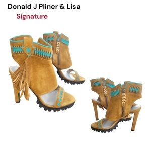 Rare Donald Pliner Lisa Signature Inux Boho Bohemian Native Fringe Stiletto 8